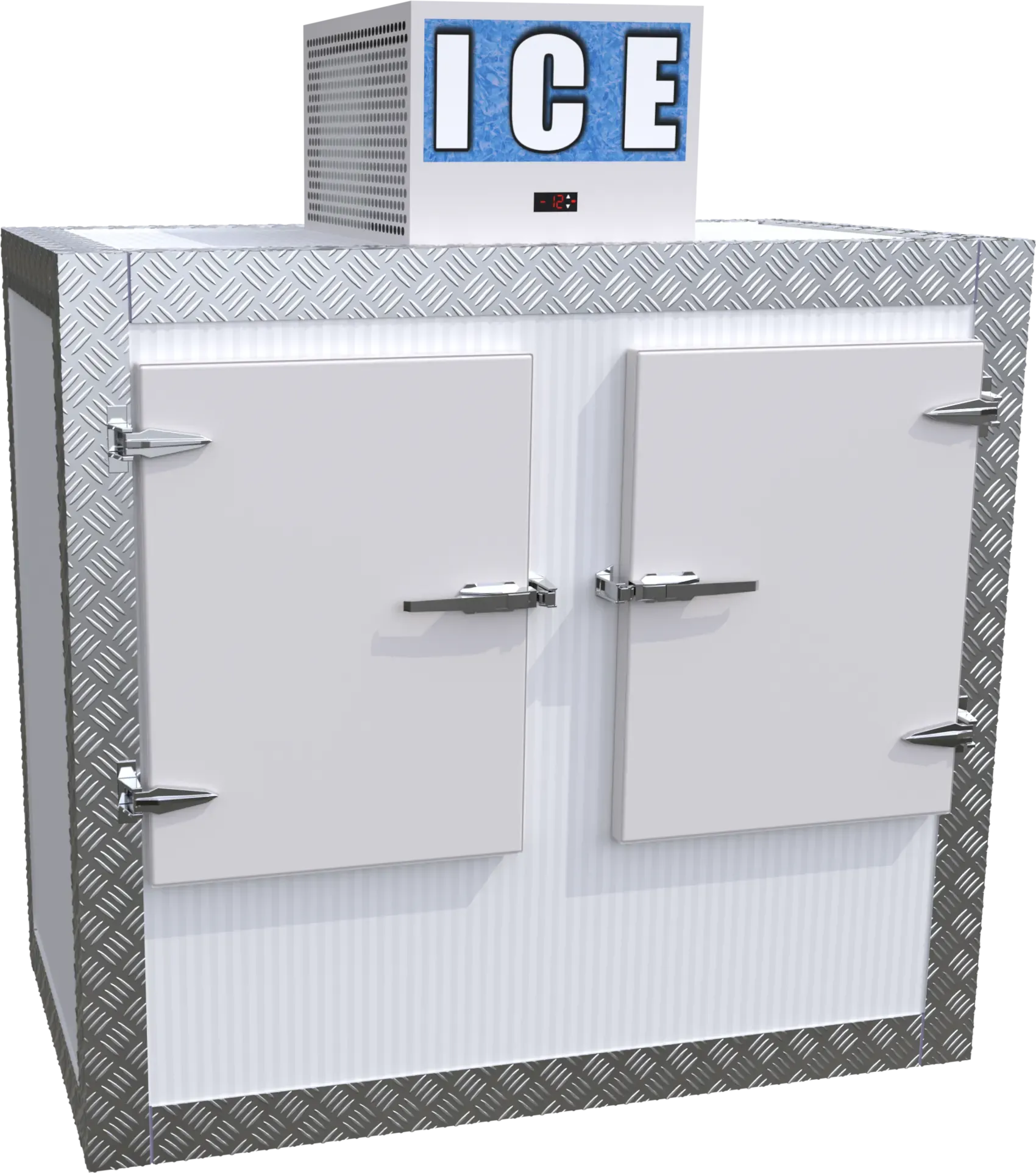 Medium 2754L ice storage box, twin solid doors, reverse angle